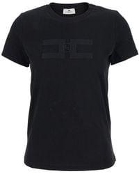 Elisabetta Franchi - T-Shirt With Embroidered Logo On The Front - Lyst