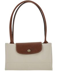 Longchamp - 'l Le Pliage Original' White Shoulder Bag With Embossed Logo In Canvas Woman - Lyst