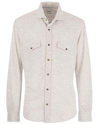 Brunello Cucinelli - Linen And Cotton Blend Leisure Fit Shirt With Press Studs And Pockets - Lyst