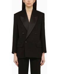Victoria Beckham - Black Double Breasted Jacket In Wool - Lyst