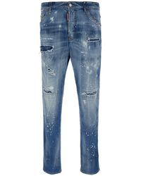 DSquared² - 'cool Guy' Light Blue Five-pocket Jeans With Rips And Paint Stains In Stretch Cotton Denim Man - Lyst