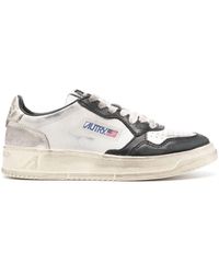 Autry - Super Vintage Medalist Low Sneakers In White, Silver And Black Leather - Lyst
