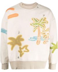 Palm Angels - Distressed Sweatshirt With Palm Print - Lyst