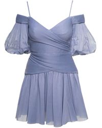 Zimmermann - Light-blue Pleated Mini Dress In Chiffon Woman - Lyst