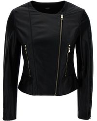 Liu Jo - Black Round Neck Biker Jacket In Leather Woman - Lyst