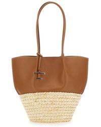 Tod's - 'Bux' Shopper With Logo Imprinted On The Front And Metal Logo Charm - Lyst