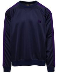 Needles - Blue Crewneck Sweatshirt With Embroidered Logo In Jersey - Lyst