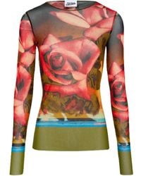 Jean Paul Gaultier - Roses Print Mesh Long Sleeve Top - Lyst