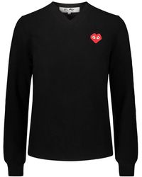 COMME DES GARÇONS PLAY - V-neck Sweater With Red Pixelated Heart Clothing - Lyst
