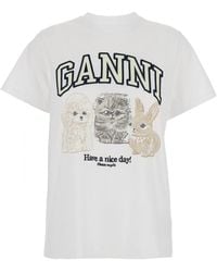 Ganni - Basic Cotton Jersey Animals Relaxed T-Shirt - Lyst