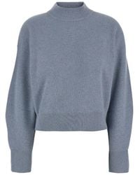 Brunello Cucinelli - Blue Crewneck Sweater With Monil Detail In Cashmere Woman - Lyst