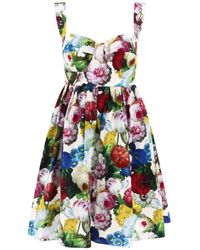 Dolce & Gabbana - Short Cotton Corset Dress With Nocturnal Flower Print - Lyst
