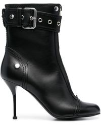 McQueen - Leather Ankle Boots With Zippered Closure And Adjustable Buckle - Lyst