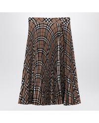 Burberry - Check Pattern Pleated Skirt - Lyst
