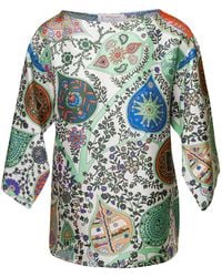 Alberto Biani - Multicolor Cape Top With All-over Graphic Print In Silk Woman - Lyst