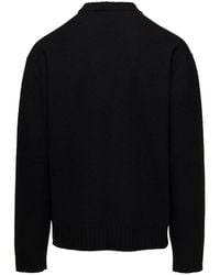 Jil Sander - Black Crewneck Sweater With Ribbed Trim In Wool Man - Lyst