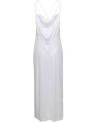ROTATE BIRGER CHRISTENSEN - White Maxi Dress With Draped Neckline And All-over Paillettes In Polyester Woman - Lyst