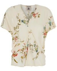 Semicouture - Top With V Neck And All-Over Floral Print - Lyst