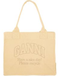 Ganni - 'easy' Cream Recycled Cotton Shopping Bag - Lyst
