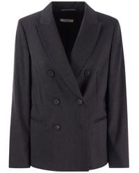 Peserico - Wool And Linen Canvas Double-breasted Blazer - Lyst