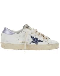 Golden Goose - 'Superstar' Low Top Sneakers With Glittered Star Patch And Laminated Heel With Logo Lettering - Lyst