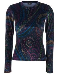 Etro - Long-Sleeve T-Shirt With Round Neck And All-Over Paisley Print - Lyst