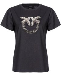 Pinko 'quentin' T-shirt With Rhinestone Embellished Logo In Cotton Woman - Black