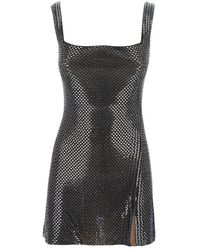 Self-Portrait - Gunmetal Rhinestone Mesh Mini Dress - Lyst