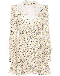 Alessandra Rich - Flower Print Silk Short Dress - Lyst