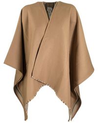 Burberry Icon Stripe Detail Wool Cape - Brown