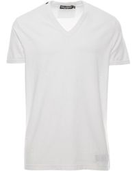 Dolce & Gabbana - T-Shirt With All-Over Rips And Ri-Edition Logo P - Lyst