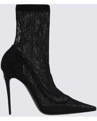 Dolce & Gabbana - Black Stretch Lace Boots - Lyst