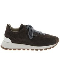 Brunello Cucinelli - Low Top Sneakers With Monil Detail On The Side And Embossed Logo Lettering On The Rear - Lyst