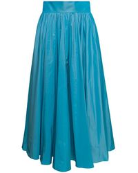 Plain - Light Blue Maxi Pleated Skirt With Zip Fastening In Polyester Woman - Lyst