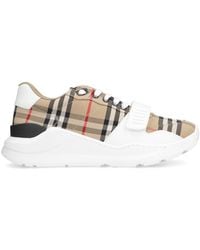 Burberry - Leather And Fabric Low-Top Sneakers - Lyst