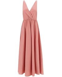 Forte Forte - Long Pink Dress With Surplice Neckline In Taffetas Woman - Lyst