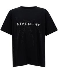 Givenchy - Black T-shirt With Logo Print And Lighting Motif In Cotton Man - Lyst