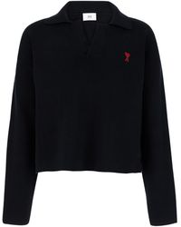 Ami Paris - Polo Sweater With Embroidered Ami De Coeur Logo - Lyst