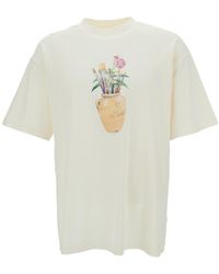 Drole de Monsieur - White Crewneck T-shirt With Pinceaux Print In Cotton Man - Lyst