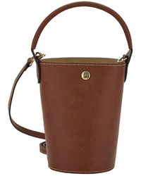 Longchamp - 'xs Epure' Brown Bucket Bag With Embossed Logo In Leather Woman - Lyst
