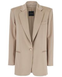 ANDAMANE - 'guia' Beige Single-breasted Jacket With Notched Revers And Shoulder Pads In Wool Blend Stretch Woman - Lyst