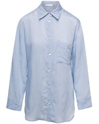 Douuod - Light Blue Long-sleeve Striped Shirt In Viscose And Silk Woman - Lyst