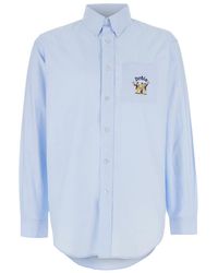 Drole de Monsieur - 'La Chemise Oxford' Light Shirt With Pointed Collar And Logo Print On The Front - Lyst