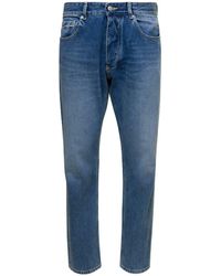 ICON DENIM - 'kanye' Blue 5-pocket Jeans With Logo Patch In Cotton Denim Man - Lyst