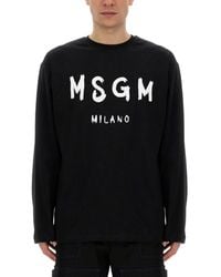 MSGM - T-Shirt With Brushed Logo - Lyst