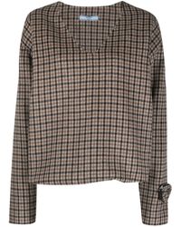 Prada - Check-pattern Wool-blend Jumper - Lyst