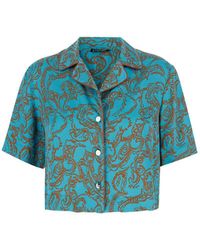 Liu Jo - Light Blue Crop Shirt With Brown Pattern In Viscose Woman - Lyst