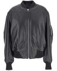 The Attico - Oversized Leather Bomber Jacket With Ribbed Details - Lyst