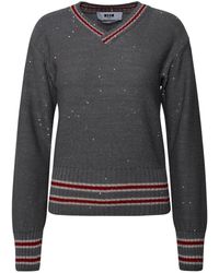 MSGM - Grey Wool Blend Varsity Sweater - Lyst