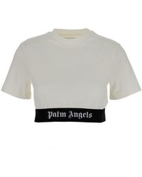 Palm Angels - Cropped T-Shirt With Jacquard Logo - Lyst